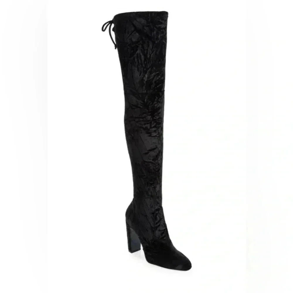 Stuart Weitzman Vidaland Convertible Boot In Black Crushed Velvet